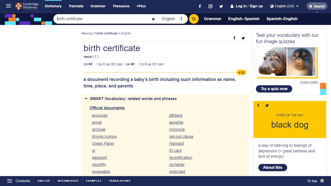 BIRTH CERTIFICATE | definition in the Cambridge English Dictionary